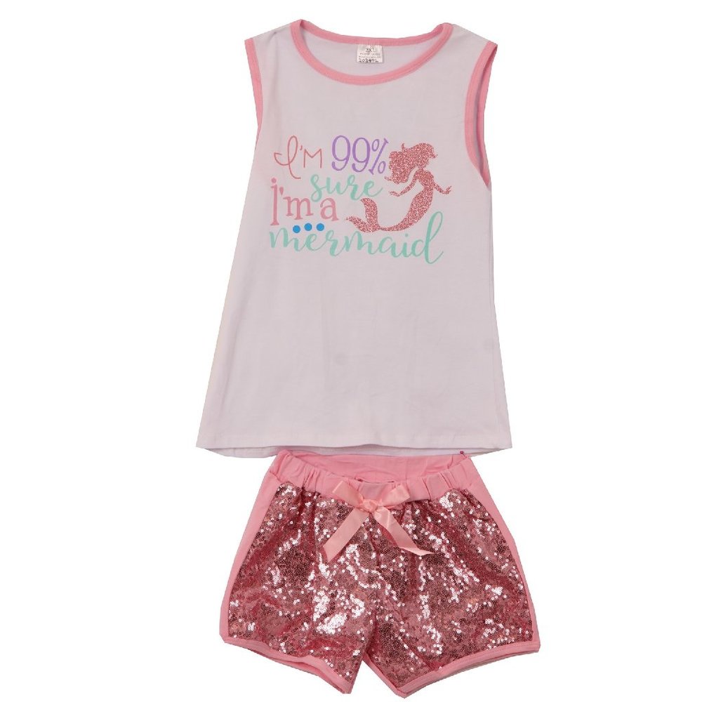 2 Pieces Top Short Set Unicorn Tank Top Sequin Shorts Pant Set Summer outfit New